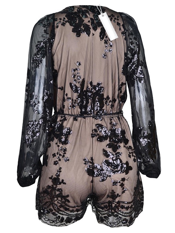 Black Lace Deep V Woman Sexy Jumpsuit