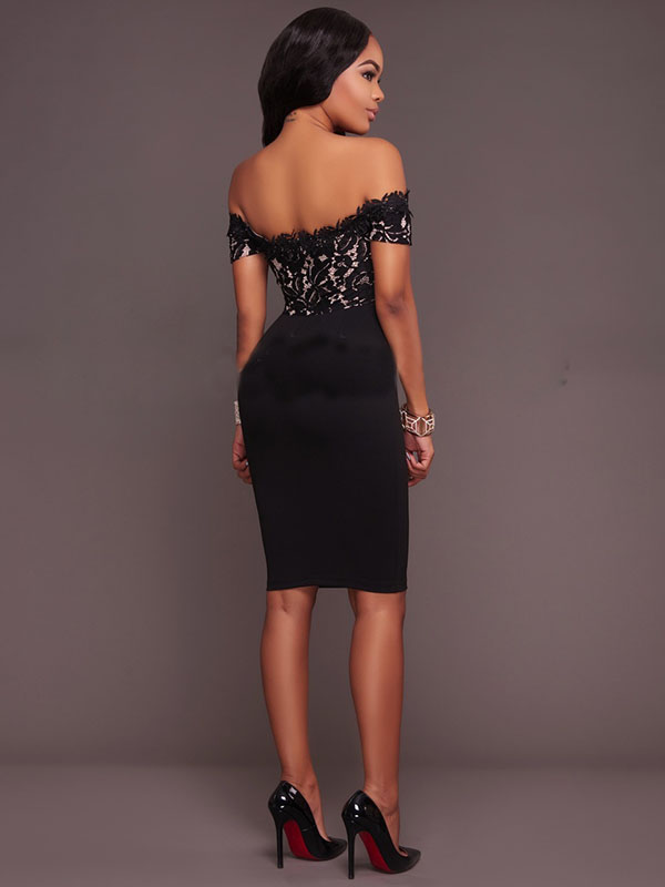 Black Woman Sexy Lace Strapless Midi Dresses