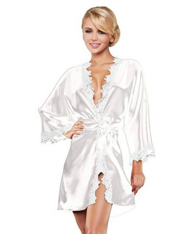 Elegant Summer Style Kimono Robe White