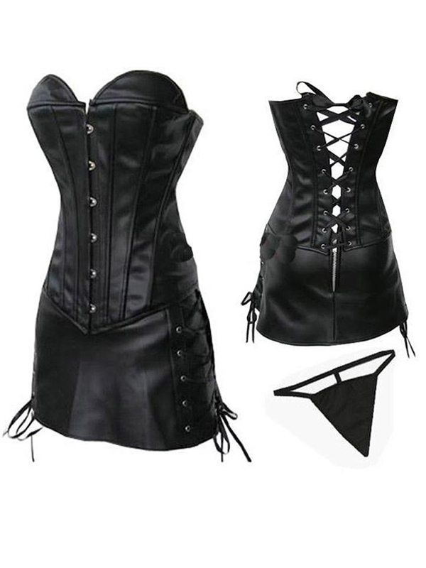 Wholesale Black Strapless Faux Leather Corset Dress_Wonder Beauty ...