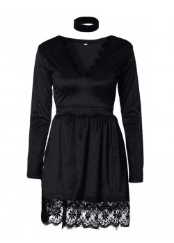  Sexy V-Neck Long Sleeve Casual Dress With Lace 