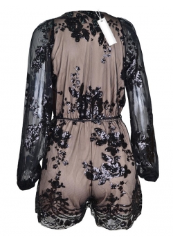 Black Lace Deep V Woman Sexy Jumpsuit