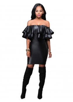 Black Woman Sexy Strapless Vinyl Dress