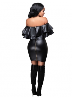 Black Woman Sexy Strapless Vinyl Dress