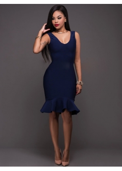 Blue Woman Sexy Fishtail Gown Midi Dresses