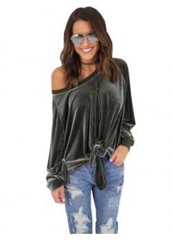 Green Sexy One Shoulder Long Sleeve Blouse