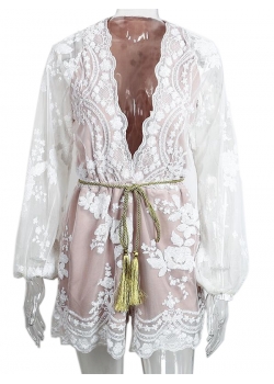 White Lace Deep V Woman Sexy Jumpsuit