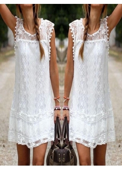 White Sexy Sleeveless Lace Mini Dress