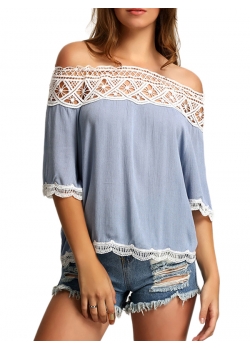 Women Sexy Blue Off the Shoulder Blouse