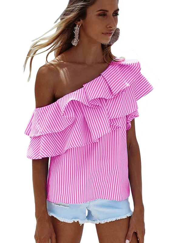  Sexy Off Shoulder Women Pink Blouse