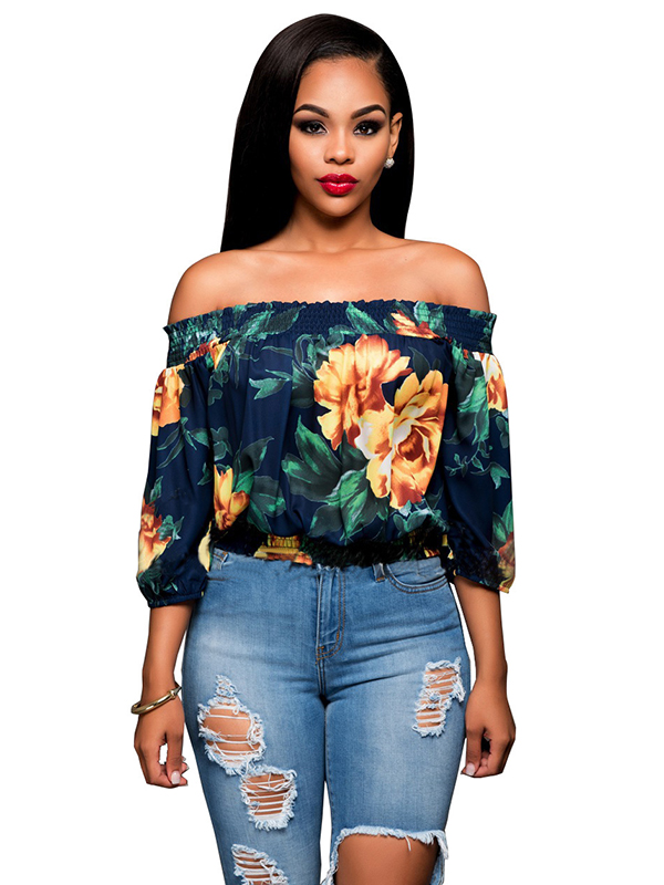 Fashion Off the Shoulder  Printed Blouse