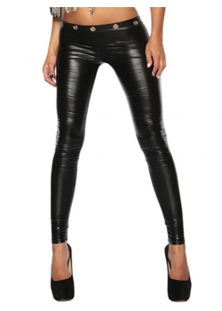 Fashion Black Solid Leather Leggings