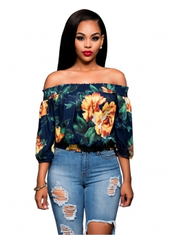 Fashion Off the Shoulder  Printed Blouse