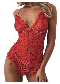 Red Lace Up Woman Sexy Teddies Lingerie