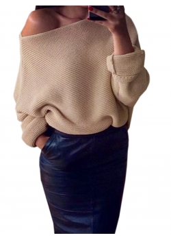 Red Off One Shoulder Women Sweater Tops