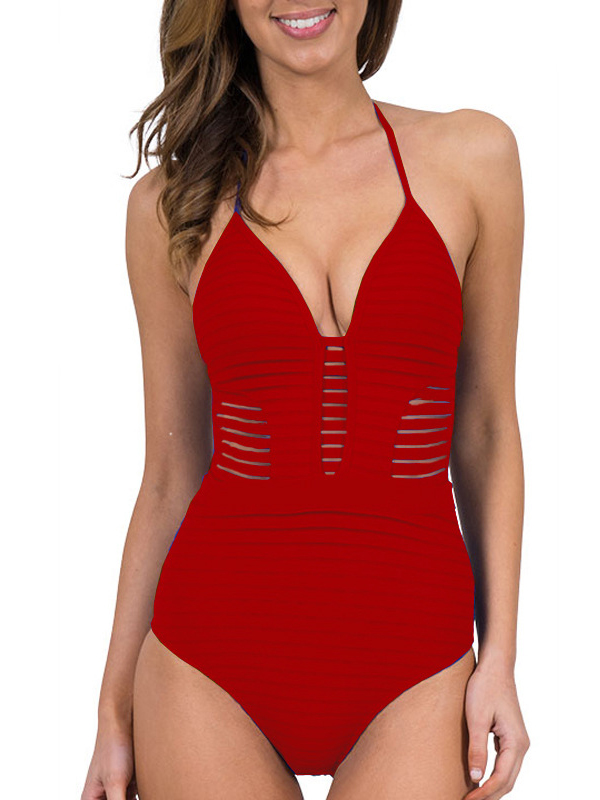 Sexy Halter One-Piece Swimwear Red