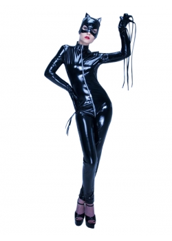 Black Fashion Leather Jumpsuit With Hat Glove