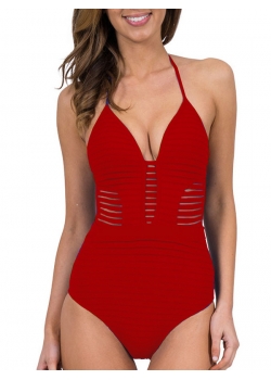 Sexy Halter One-Piece Swimwear Red