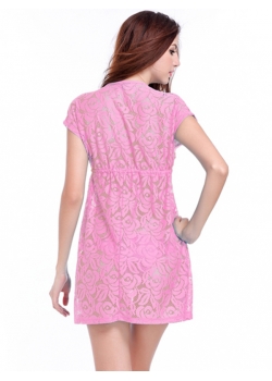 Pink Short Sleeve V-Neck Beach Dress