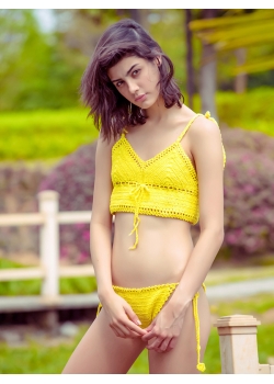 Yellow Sexy Crochet Bikini Set