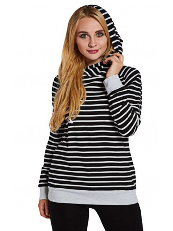 Black Black Stripe Double Hooded Sweatshirt
