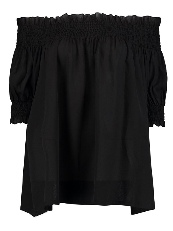 Black Crochet Lace Half Sleeve Off Shoulder Top