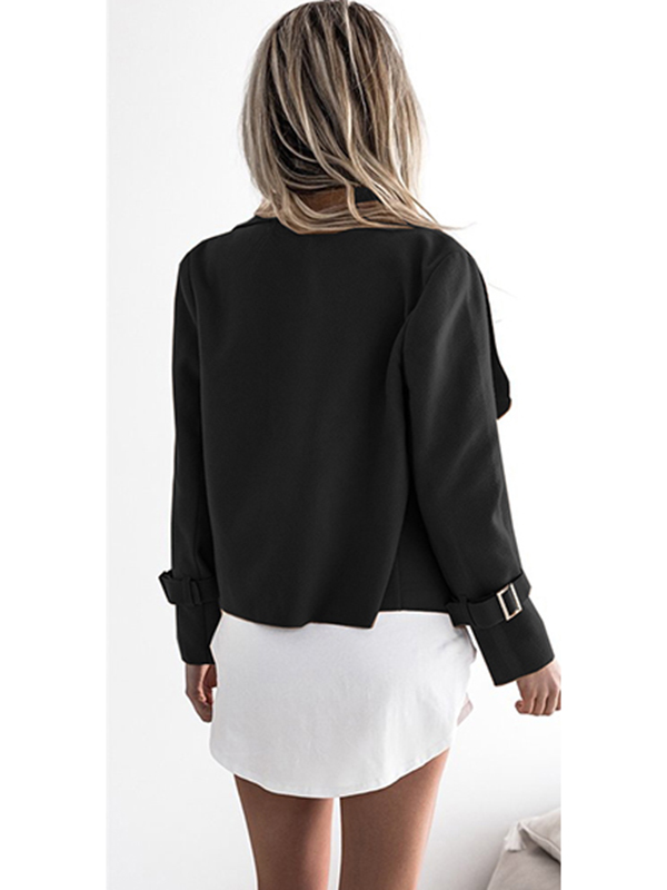 Black Long Sleeve Plain Jacket with Turndown Collar