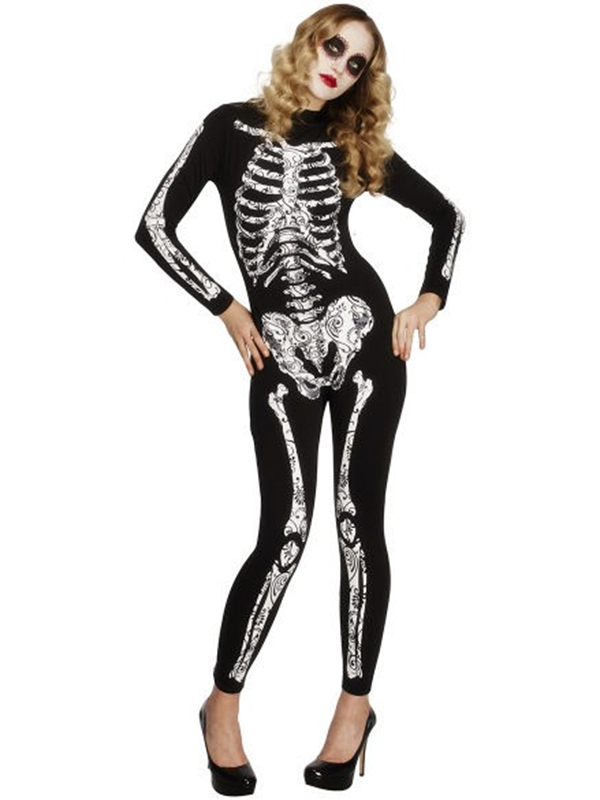 Black Sexy Glow Skeleton Catsuit Costume