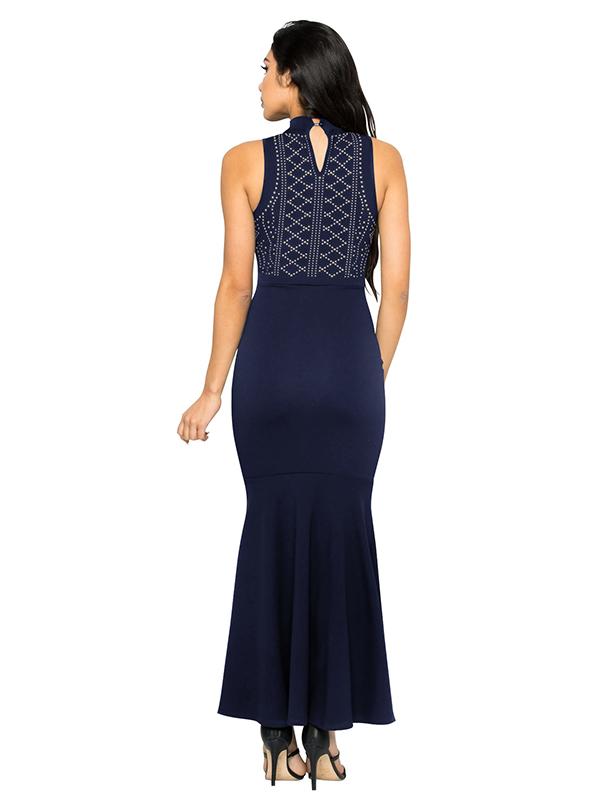Dark Blue Sleeveless Women Maxi Dress