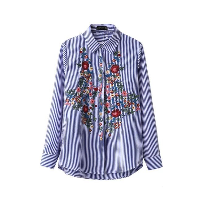 Embroidery Floral Print Long Sleeve Blouse