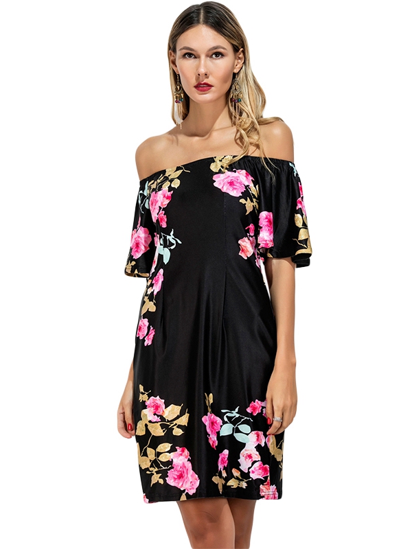 Fashion Flounce Layered Neckline Flower Print Dress