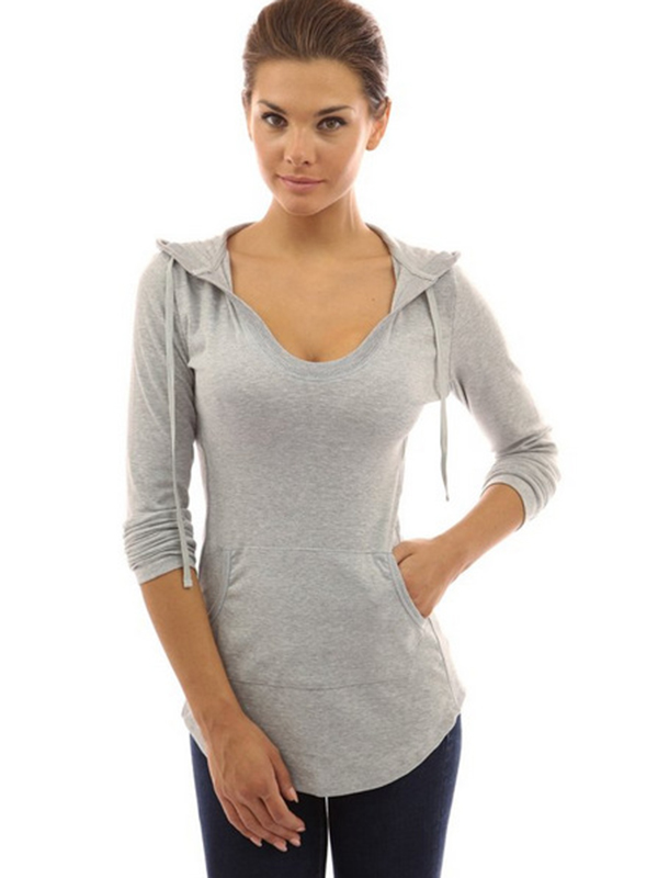 Grey Fashion Women Blouse With Hat