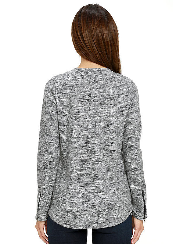 Grey Long Sleeve Crossover Woman Tops