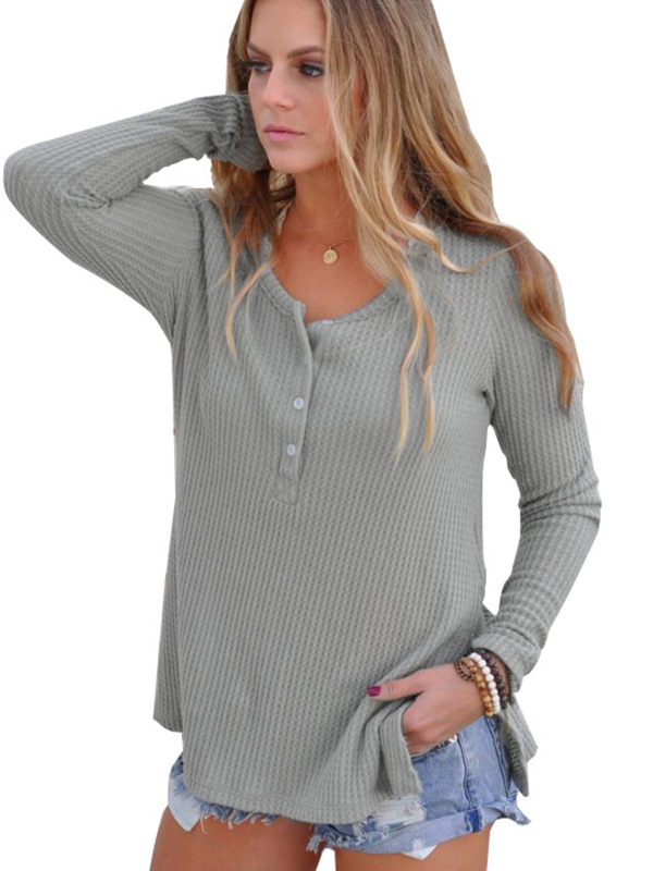 Grey Long Sleeves Side Split Knitting Tops
