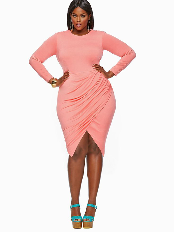 Pink Plus Size Slinky Wrap Dress