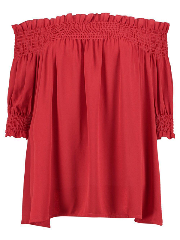 Red Crochet Lace Half Sleeve Off Shoulder Top