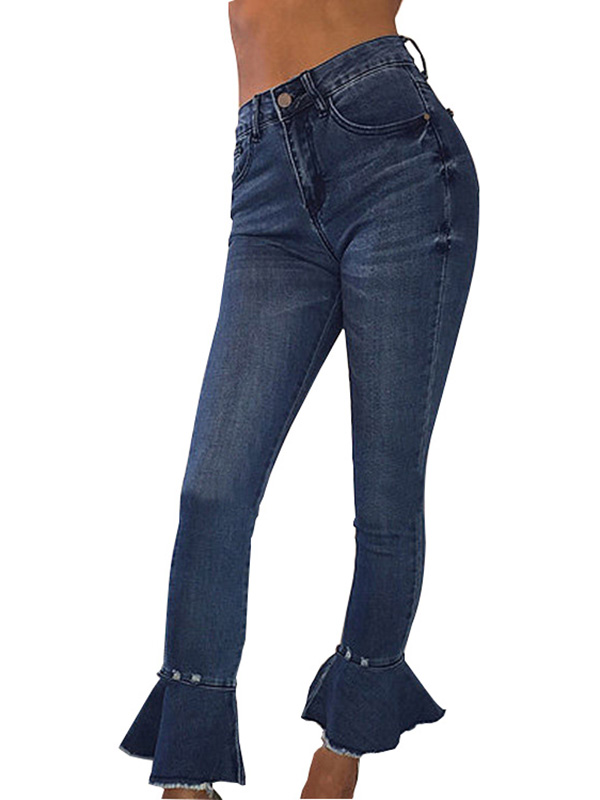 Unique Design Fitted Jeans with Wide Legges
