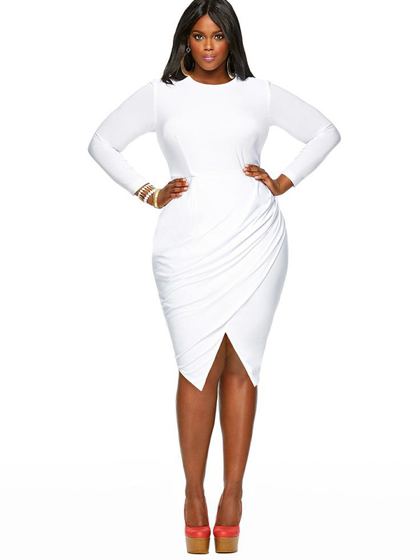 White Plus Size Slinky Wrap Dress