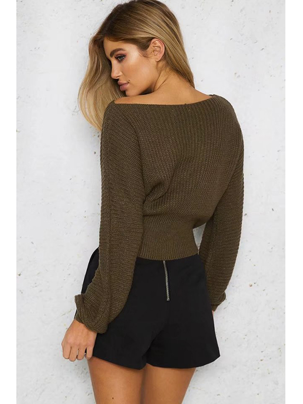 Women Sexy Lace-Up Crop Sweaters
