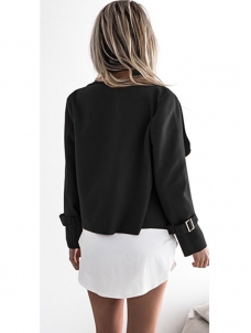 Black Long Sleeve Plain Jacket with Turndown Collar