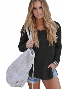 Black Long Sleeves Side Split Knitting Tops