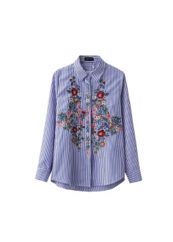 Embroidery Floral Print Long Sleeve Blouse