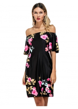 Fashion Flounce Layered Neckline Flower Print Dress