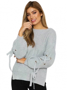 Fashion Women Solid Grey Casual Sweater