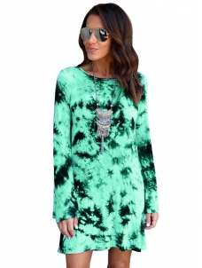 Green Long Sleeve Print Shirt Dress