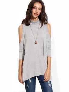 Grey Cold Sleeve Loose Fitting Blouse
