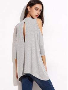Grey Cold Sleeve Loose Fitting Blouse