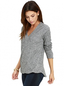 Grey Long Sleeve Crossover Woman Tops