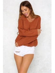 Lace-Up Back V-Neck Loosing Sweaters 