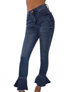 Unique Design Fitted Jeans with Wide Legges